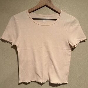 American Eagle Cropped Baby Pink/Cream Short Sleeve Baby Tee
